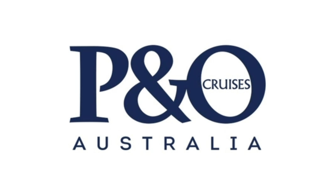 Logo for P&O Cruises Australia with navy blue text on a white background