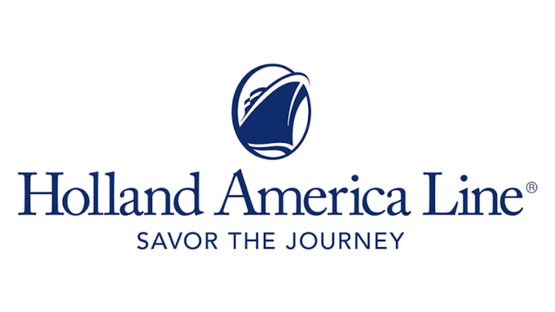 Holland America Line logo featuring a navy blue stylized ship icon and the text 'Holland America Line' with 'Savor the Journey' tagline.