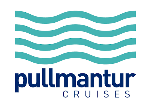 Pullmantur Cruises logo with blue waves above the company name in blue and black font.