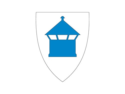 Et skjold med en blå lykt på hvit bakgrunn.