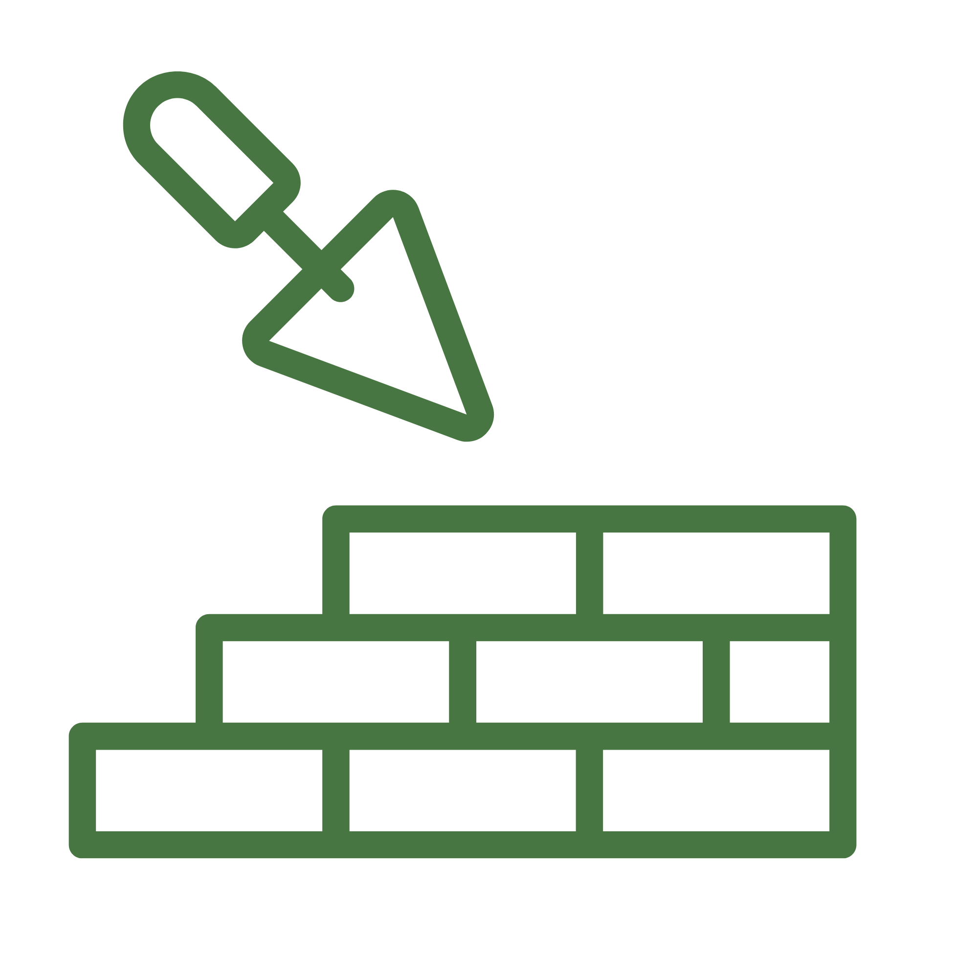Outline illustration of a stacked bricks and a trowel