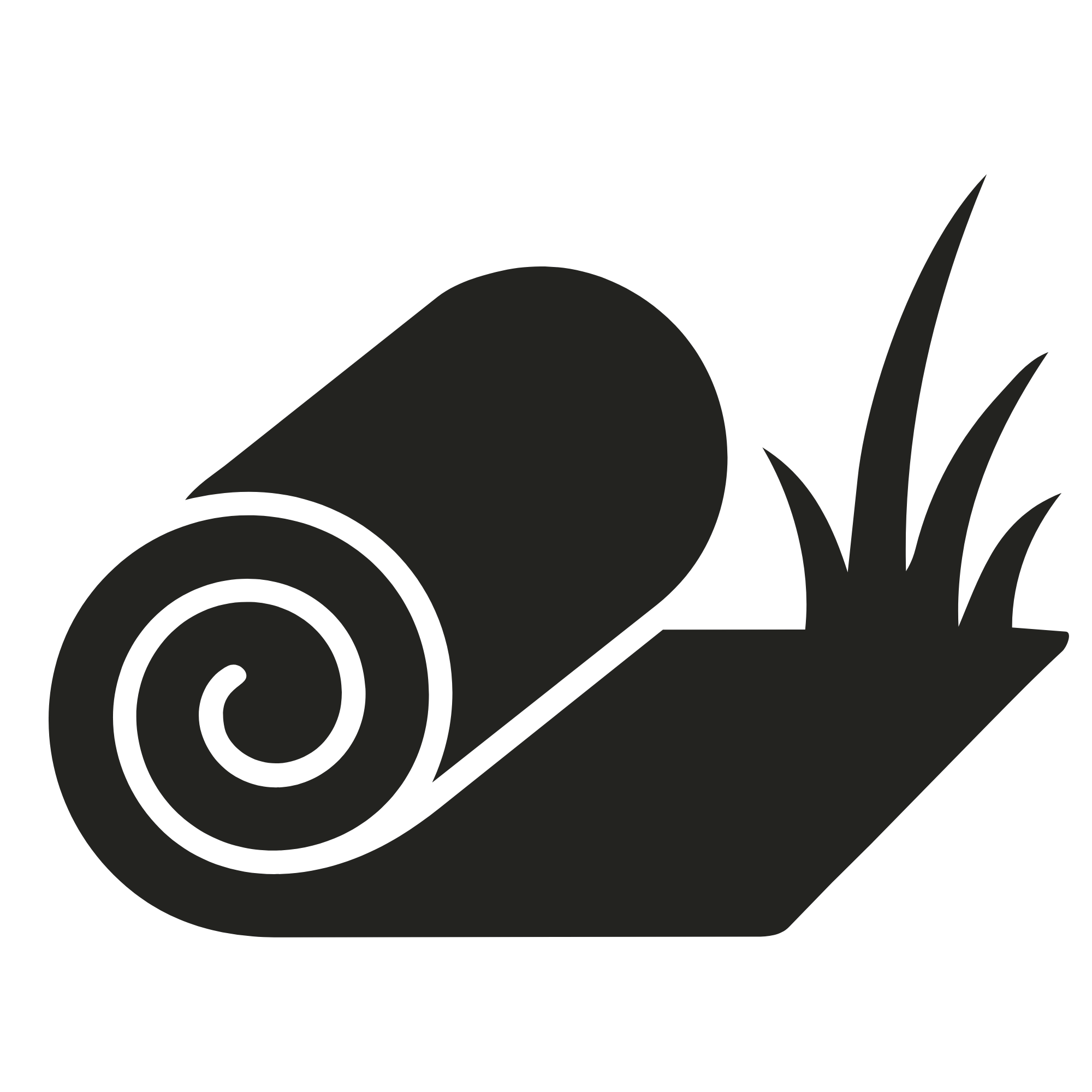 Black and dark gray abstract design of turf being rolled out with a few grass blades showing.
