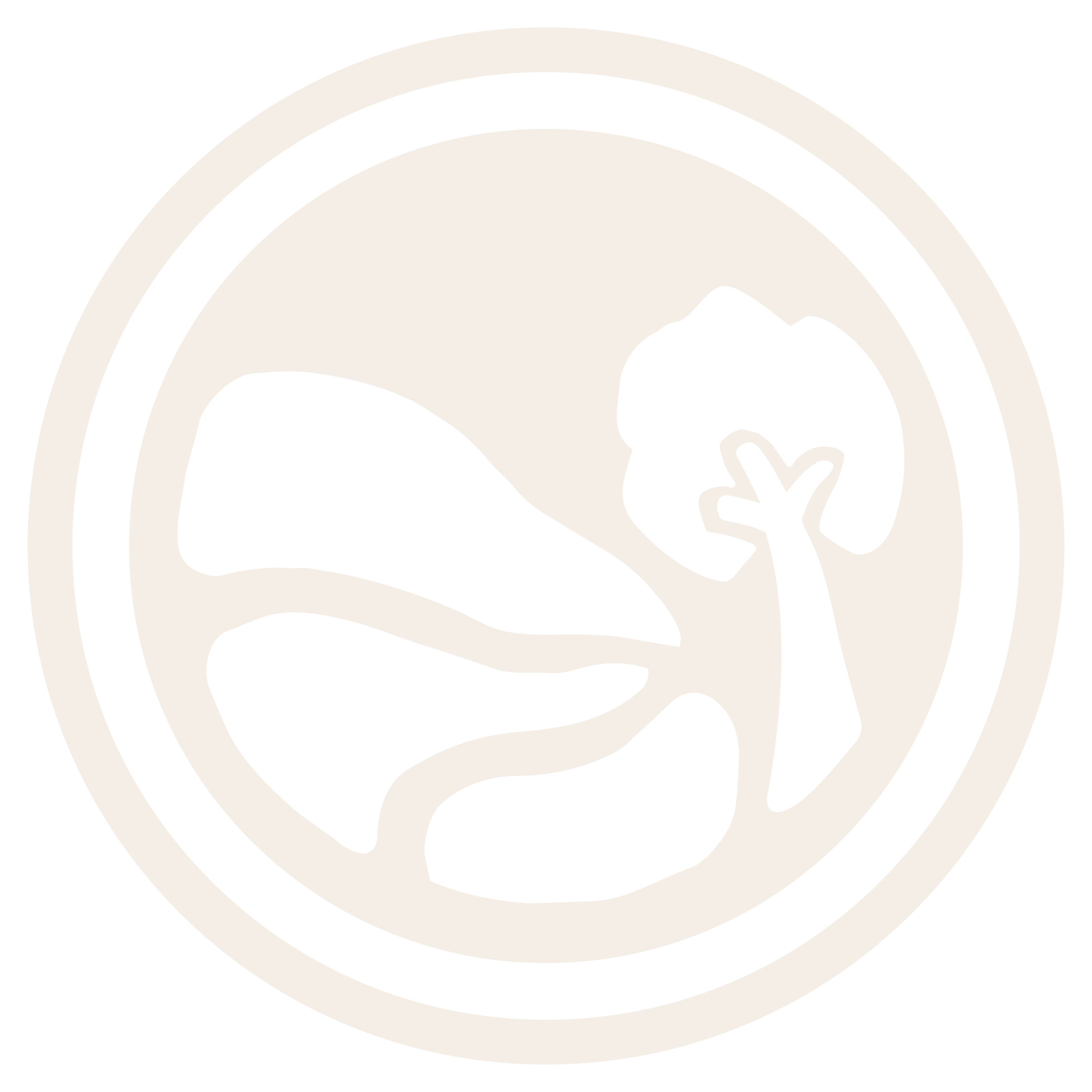 A black and white stylized icon of a hand with a heart in the palm, surrounded by concentric circles.