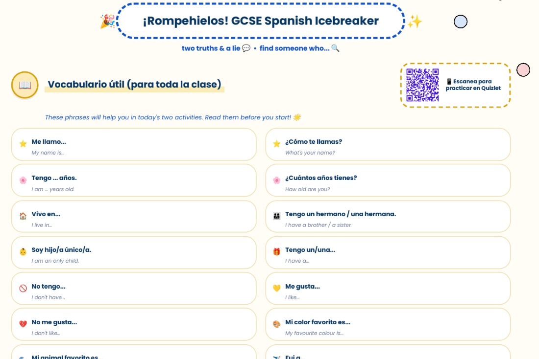 ¡Rompehielos! — GCSE Spanish Icebreaker Lesson