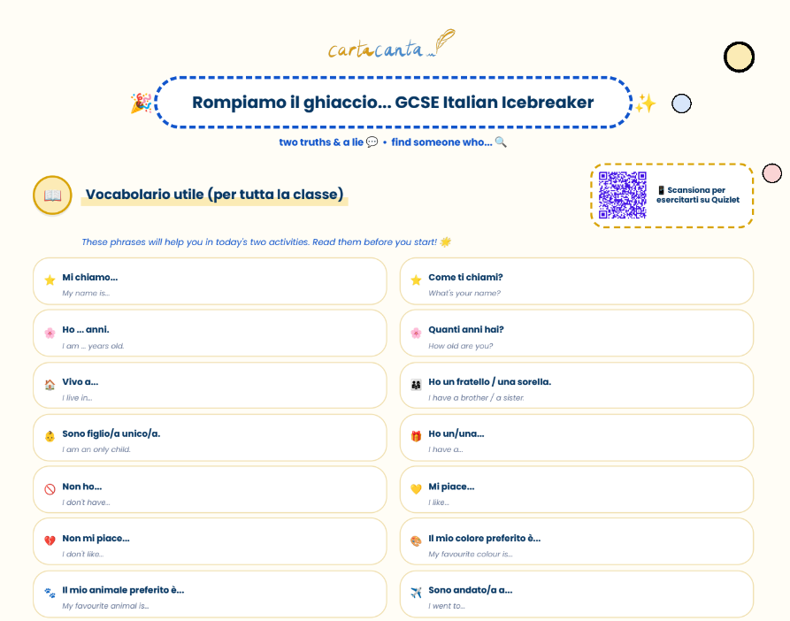 Rompiamo il ghiaccio... — GCSE Italian Icebreaker Lesson