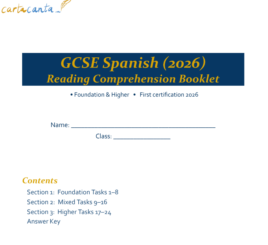 Spanish GCSE Reading Comprehension Booklet - Exam Practice, Student Booklet
