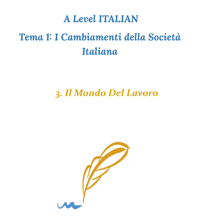 Italian A Level - Tema 1. 3 Il Mondo del Lavoro - Booklet + Presentation