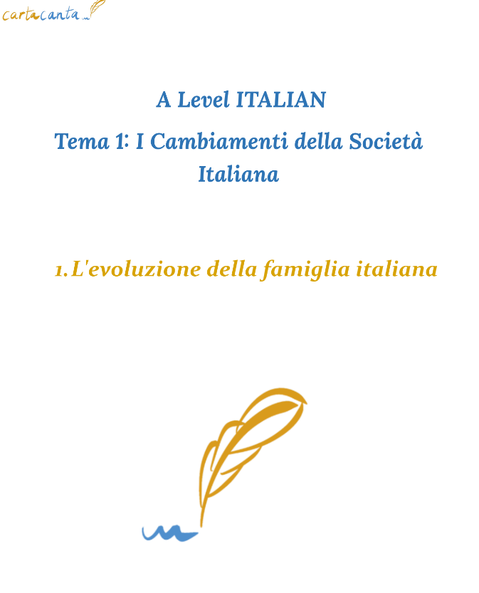 Italian A Level - Tema 1. 1 L'evoluzione della famiglia italiana - Booklet + Presentation