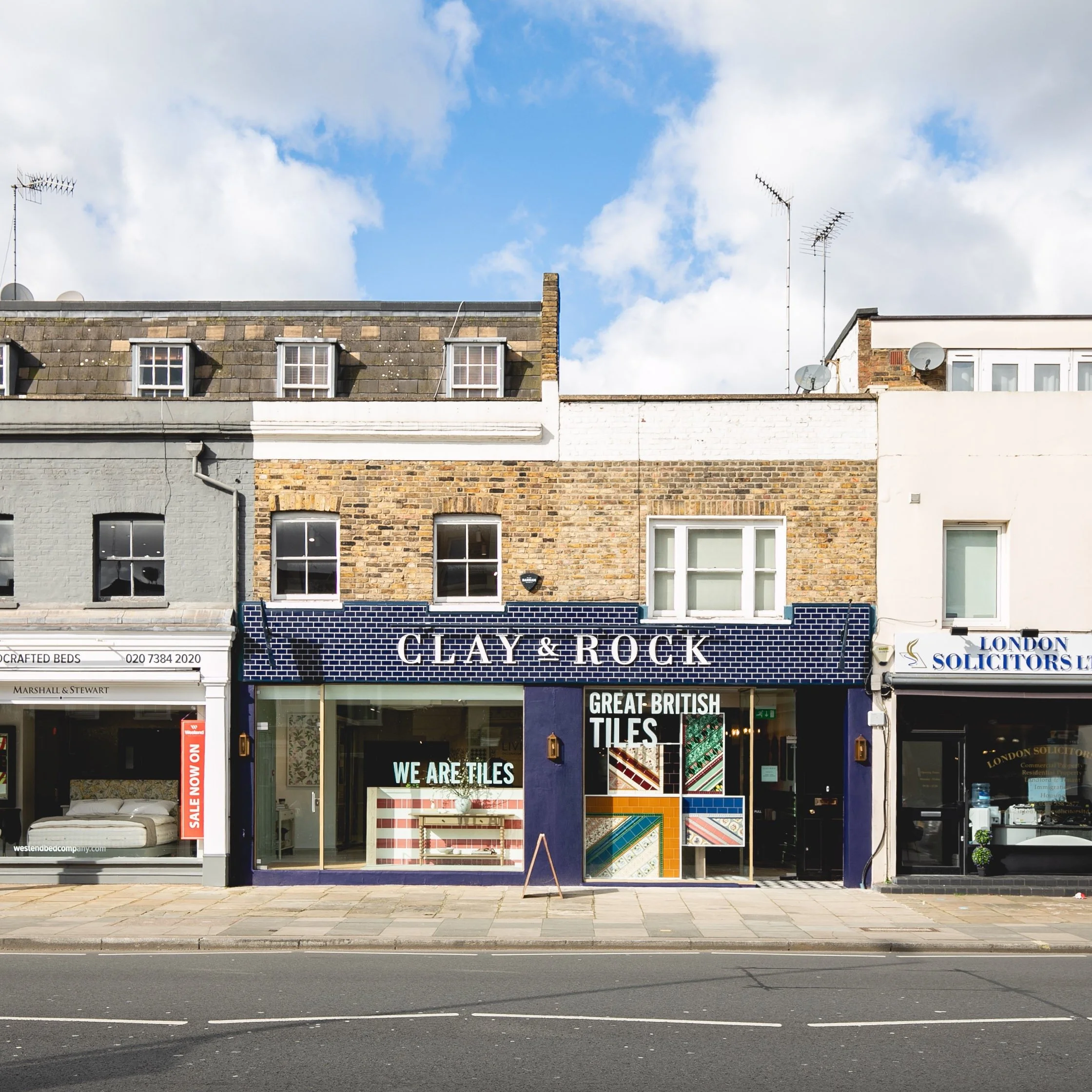 A completed store design for British tile brand Clay and Rock. A show stopping window display for @clayandrock Kings Road store in London. Showcasing the best of British. #madeinengland #britishdesign @chelseadesignquarter