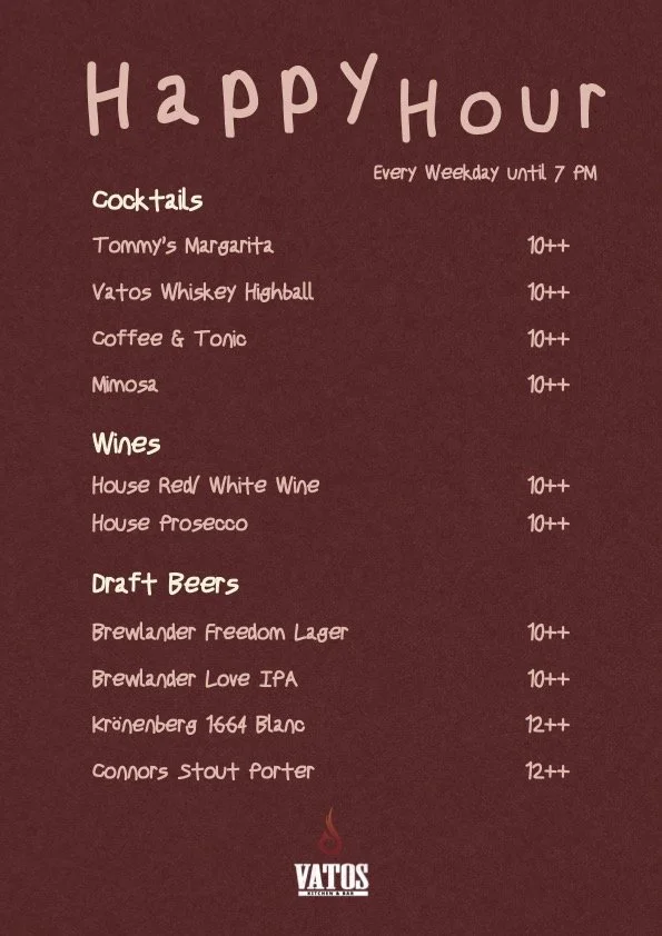 Happy Hour every Weekday until 7 PM