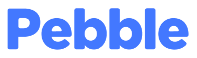 The logo for Pebble booking system in blue text.
