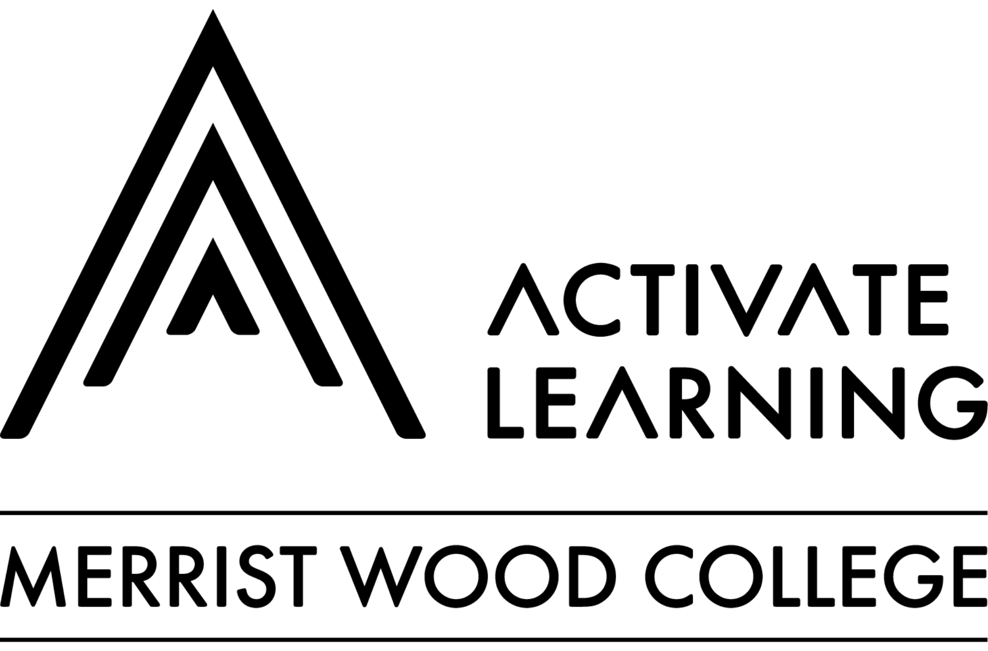 Logo featuring stylized tent with the words "Activate Learning" and "Merrist Wood College".