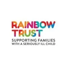 Rainbow Trust logo with colorful text and slogan supporting families with seriously ill children