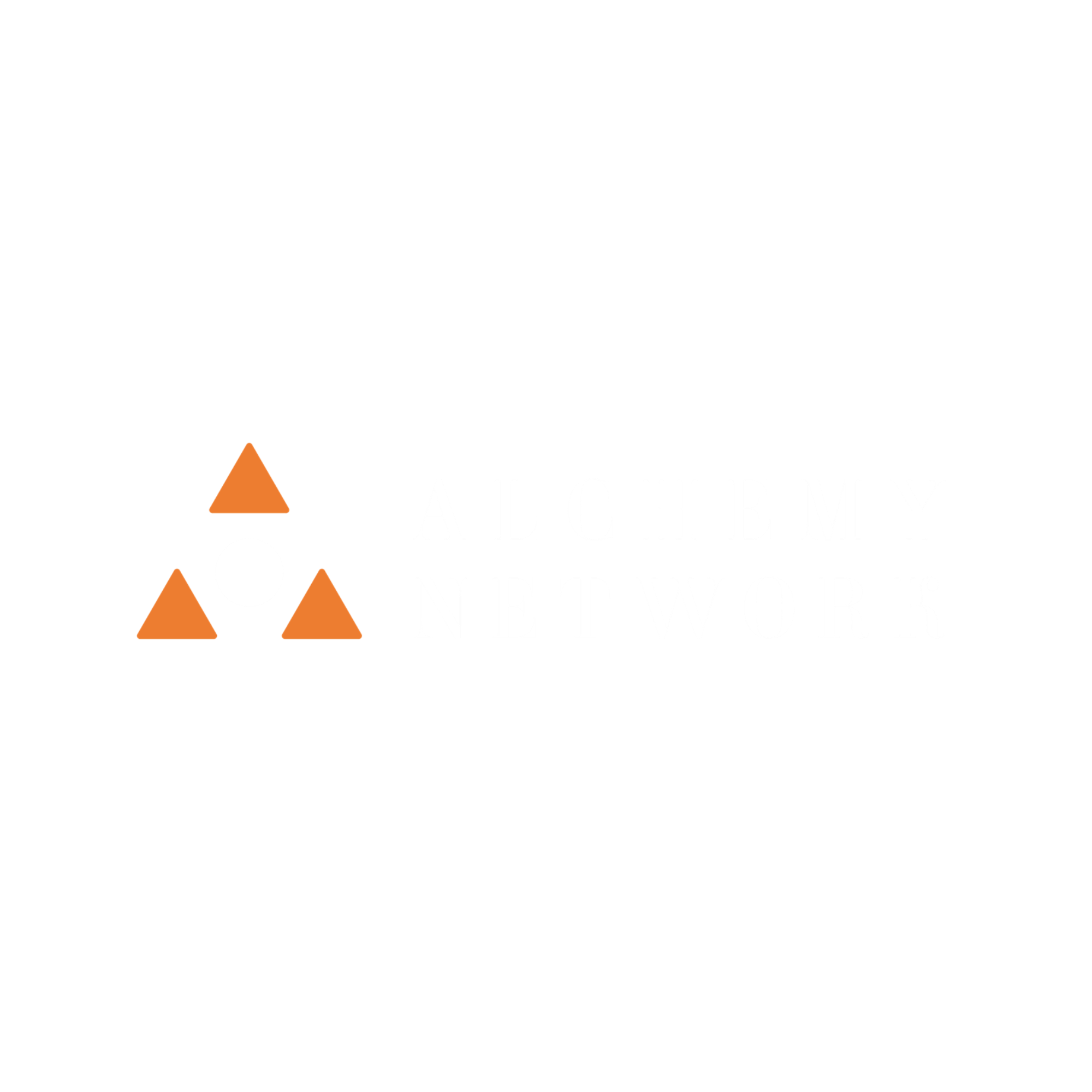 Logo for Alchemy Network with geometric shapes and the words 'Alchemy Network' in white on a black background.