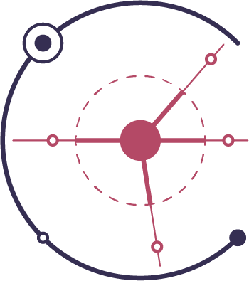 A stylized depiction of a quantum physics or atomic model with orbitals and particle paths.