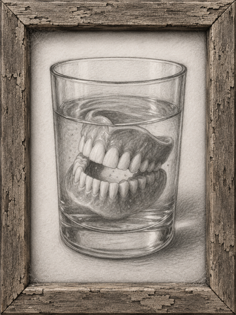 image of false teeth associated with the short story Mr Oswald in The Peeler and other Grotesqueries by Scottish Horror Author Martin A. McKee
