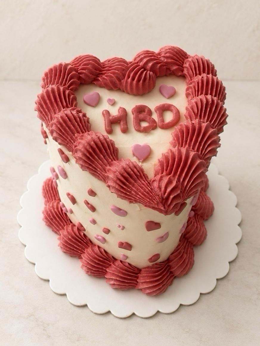 Heart-shaped bento cake decorated with vintage lambeth piping