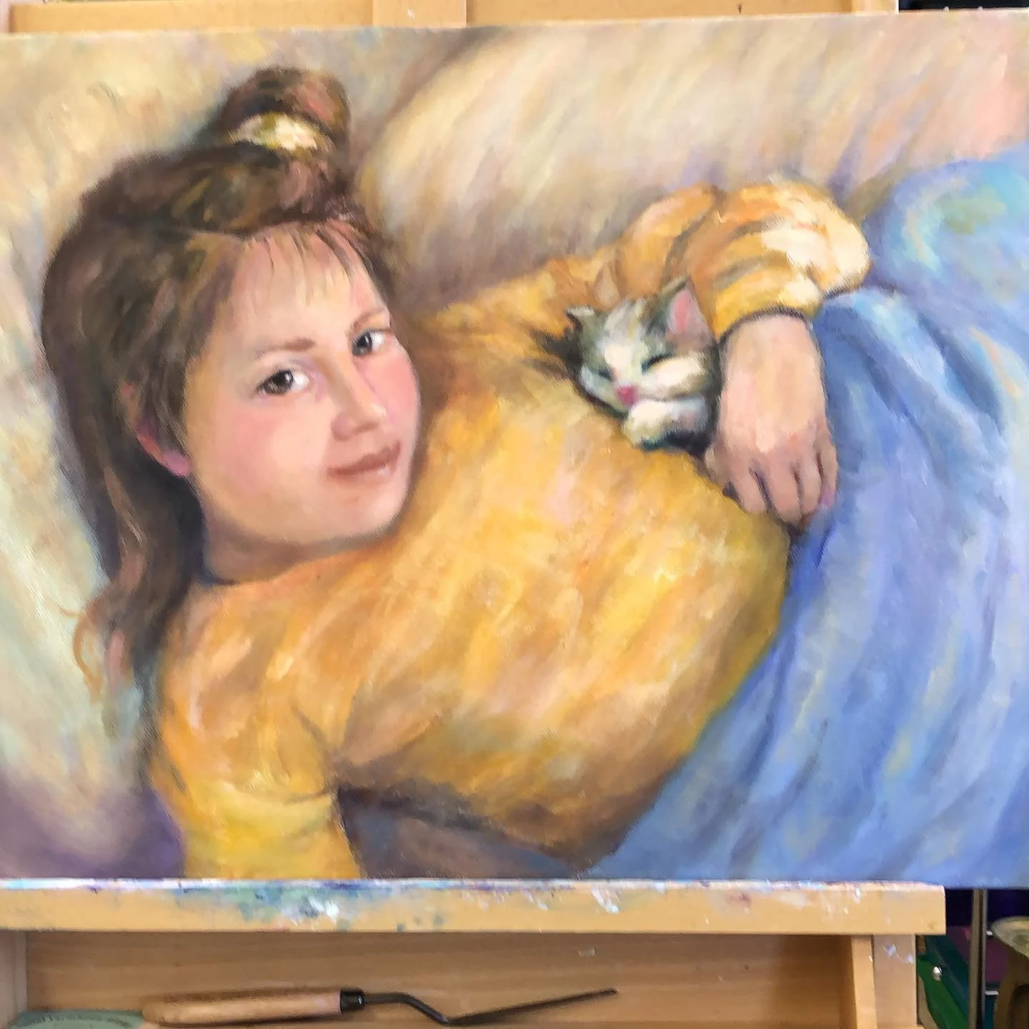 Lizzy &amp; Winky - from years ago, but still a sweet memory #ilovemydaughter #earlypainting #kitty #lucky #neimanart