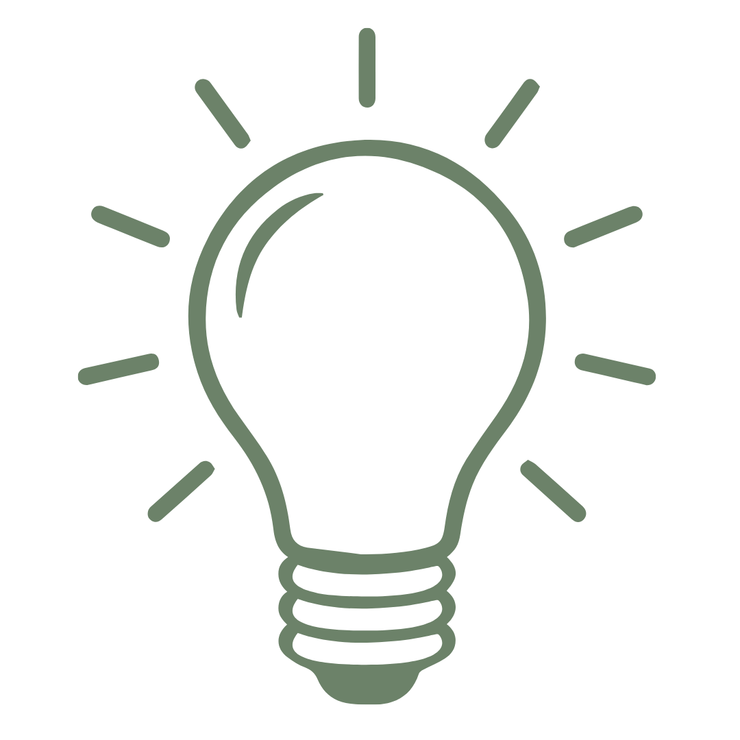 Outline of a light bulb with radiating lines indicating light