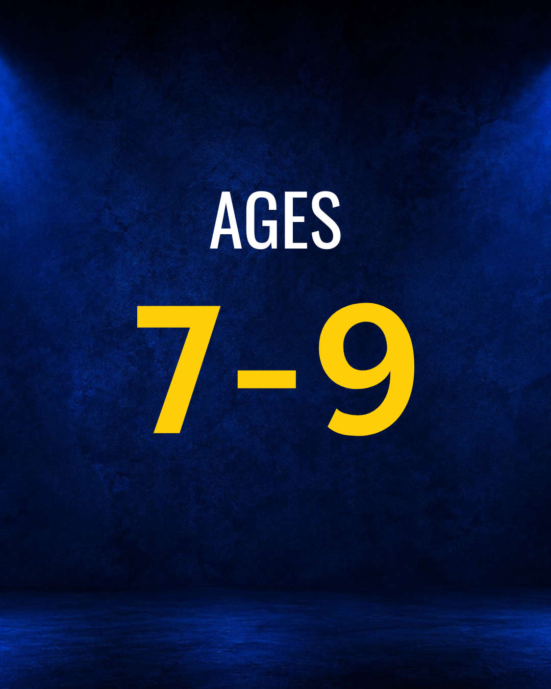 Dark blue textured background with the word 'AGES' in white and the numbers '7-9' in large yellow font.