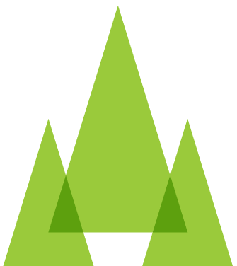 Green stylized mountain range with overlapping peaks of varying shades of green.