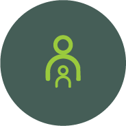 Icon of a person with a smaller person below, representing a parent and child.