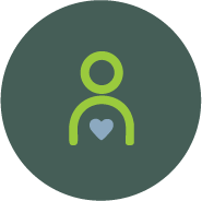 Icon of a person with a heart on the chest and a small heart above their head