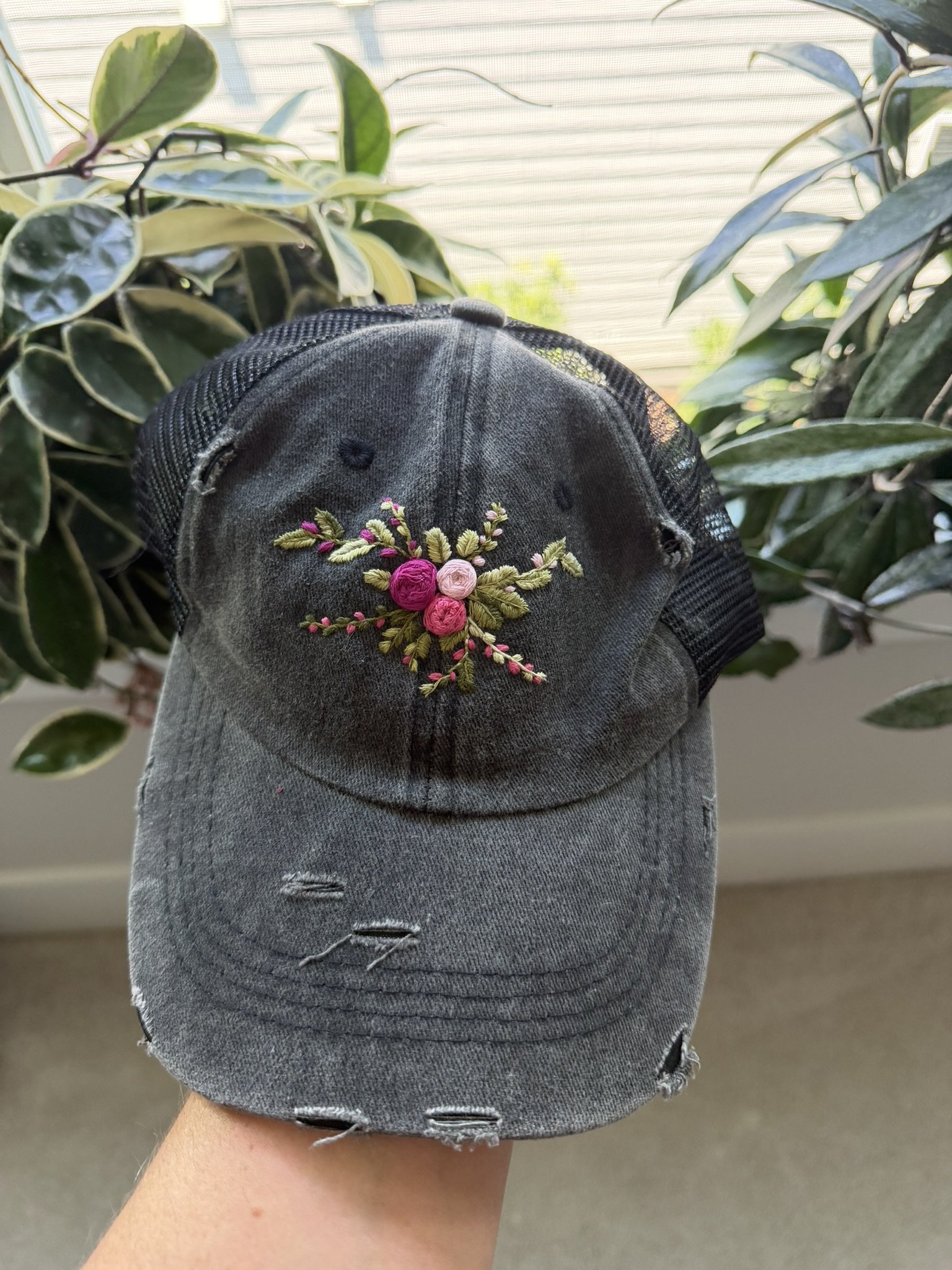 #6 Hand Embroidered Floral Hat