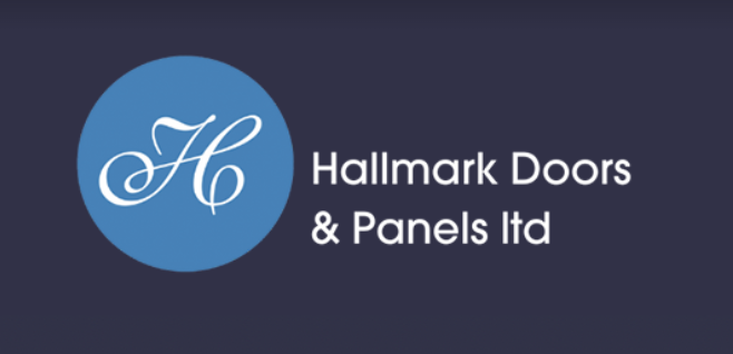Logo of Hallmark Doors & Panels Ltd featuring a blue circle with a white script letter 'H' and the company name next to it.