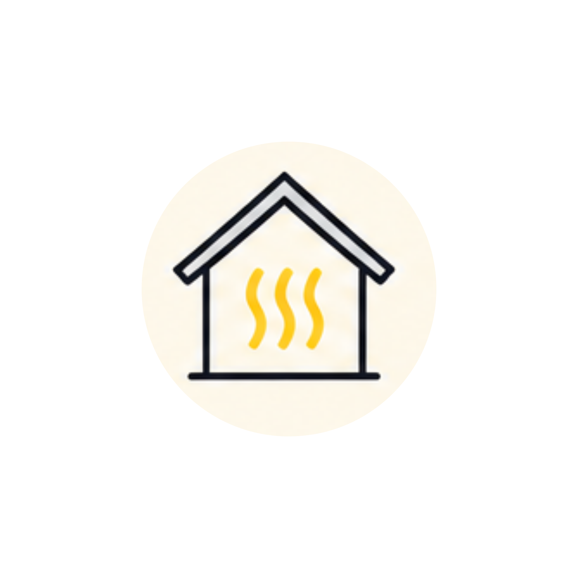 Icon representing a house with Wi-Fi signal waves and heat waves emanating from it.
