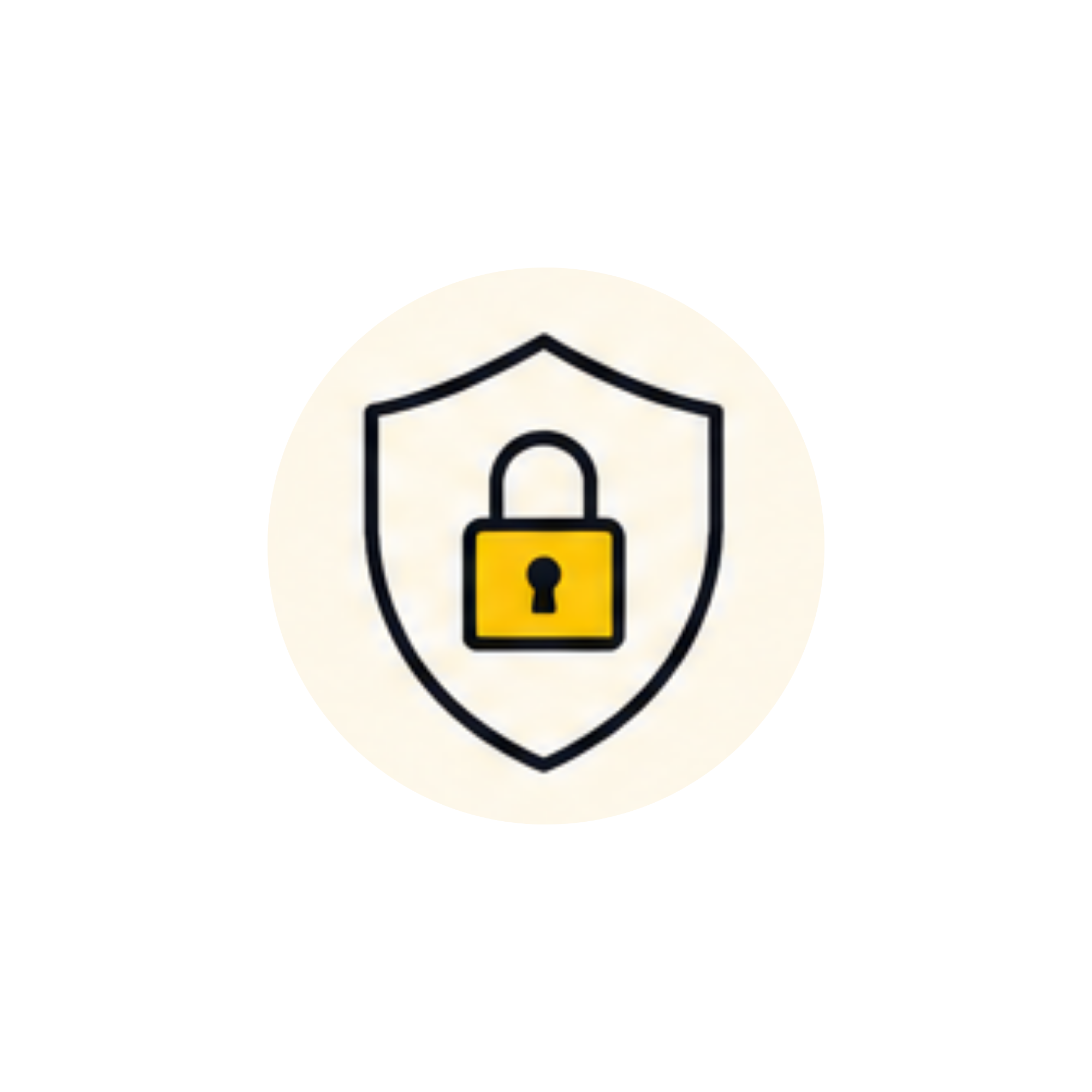 Security shield with lock icon in the center on a beige background.