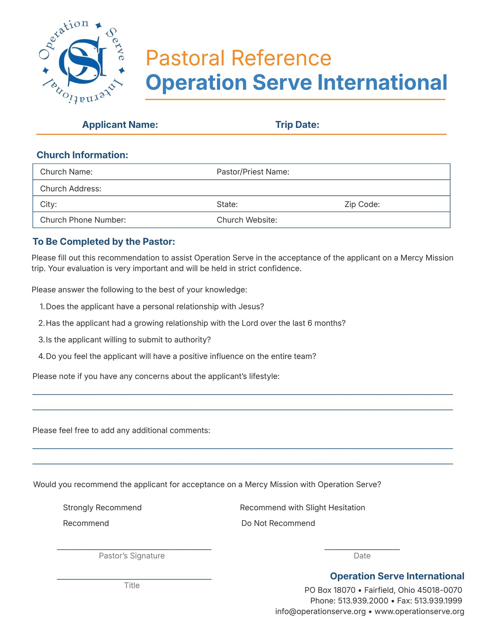 OSI Pastoral Reference Form