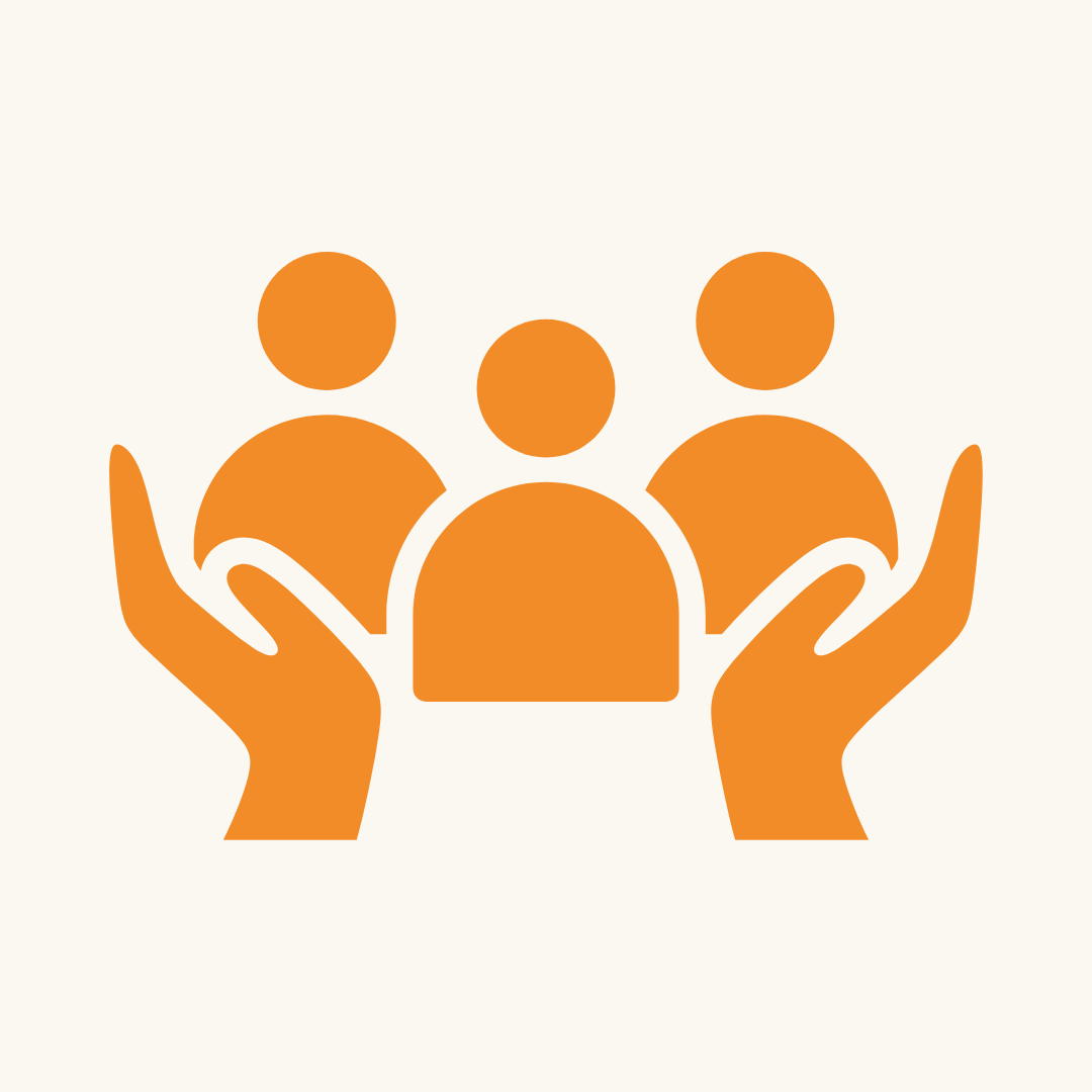 Icon of a pair of hands holding up people for community impact