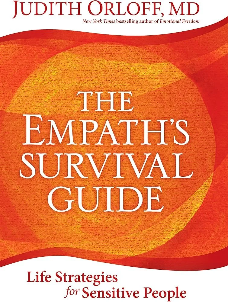 Book cover of 'The Empath's Survival Guide: Life Strategies for Sensitive People' by Judith Orloff, MD, with a red and orange abstract background.
