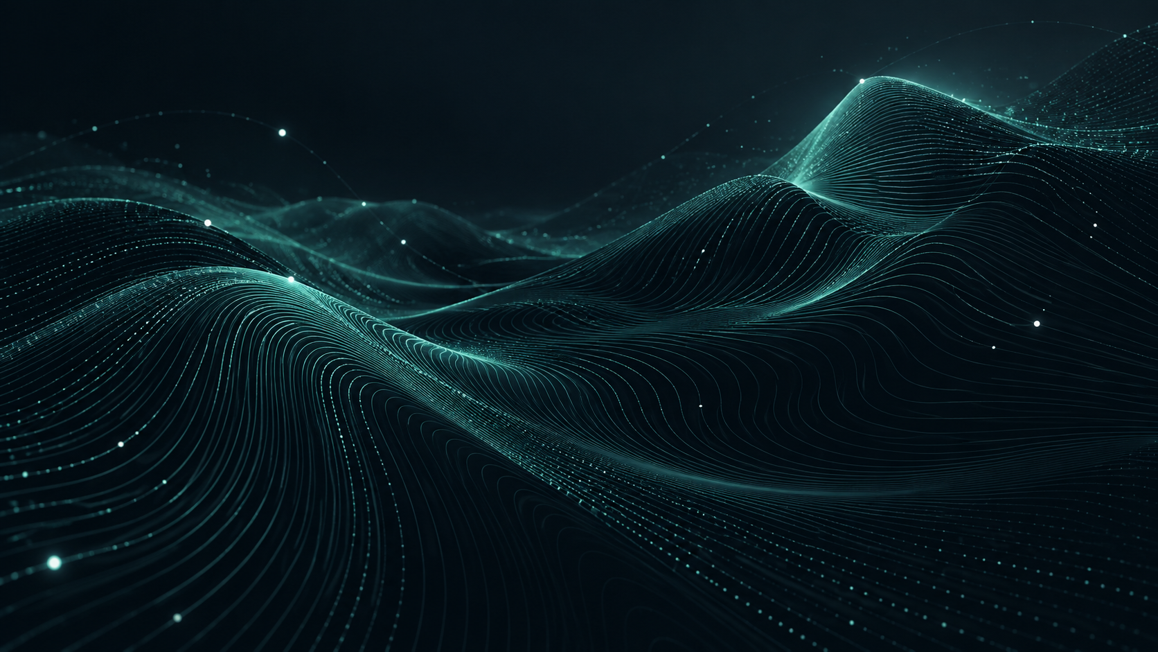 Flowing data signal waves in deep navy and mint