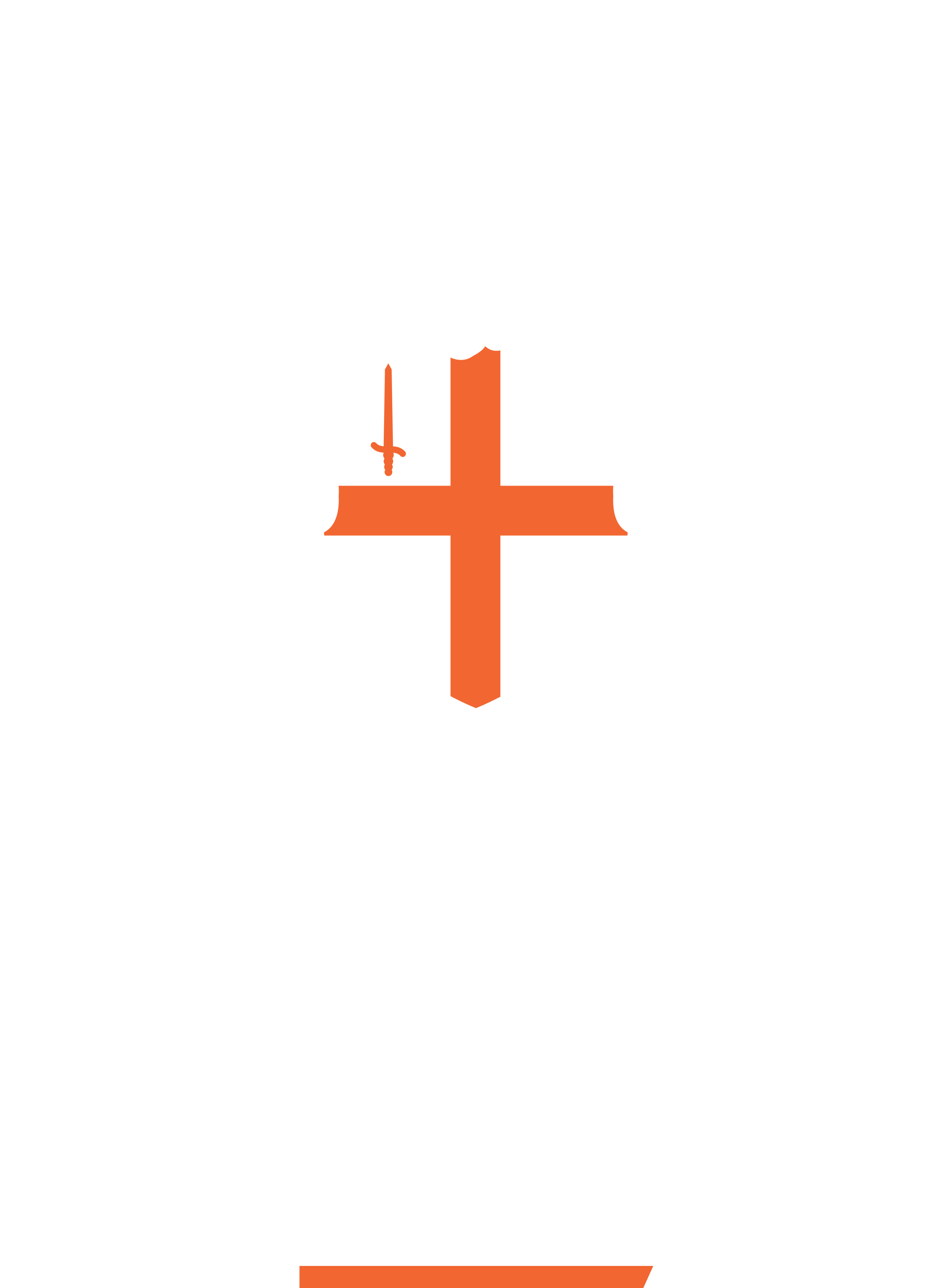 A heraldic emblem featuring a shield with a red cross, a sword hanging from the shield, and two lions supporting the shield. Above the shield, there's a knight's helmet with a plant and fire motif. Latin words "Domine Nos Dilige" are displayed below the shield.