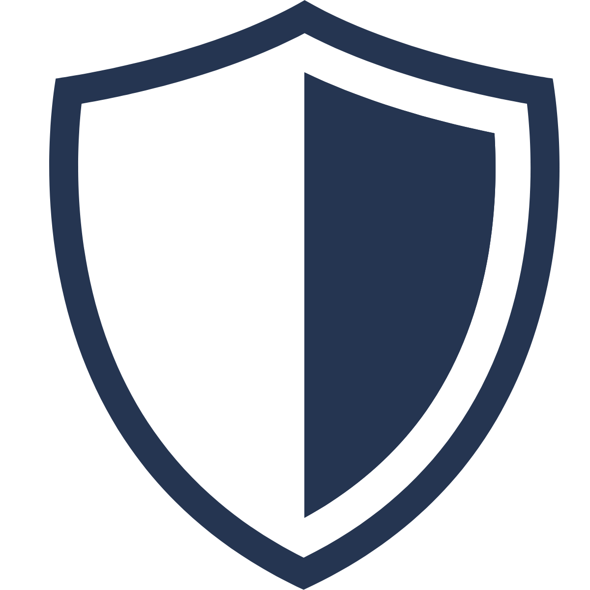 A shield with a dark border divided vertically into two halves, with the left side black and the right side dark blue.
