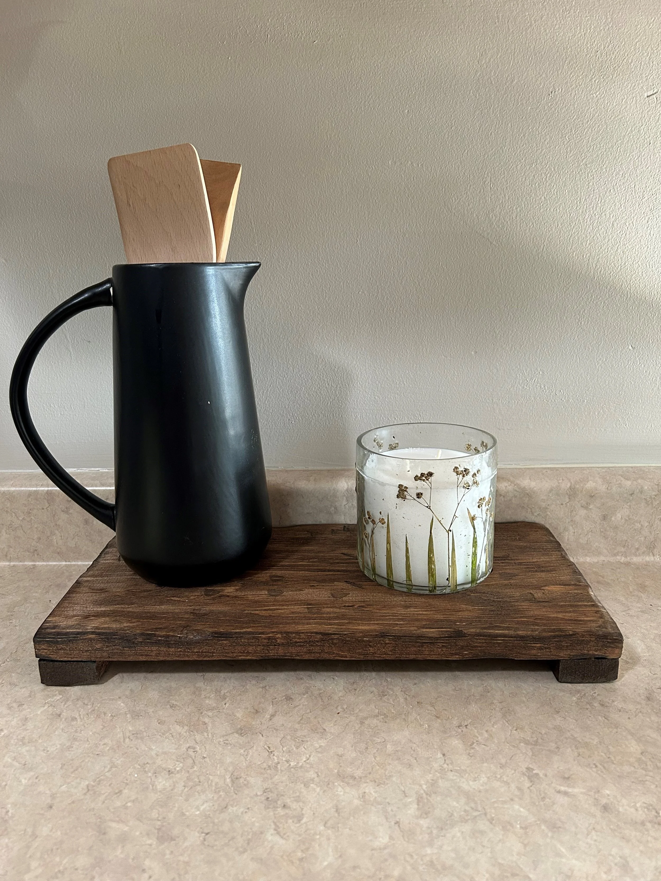 Handcrafted wood display riser perfect for kitchens, shelves, bathrooms and coffee tables.