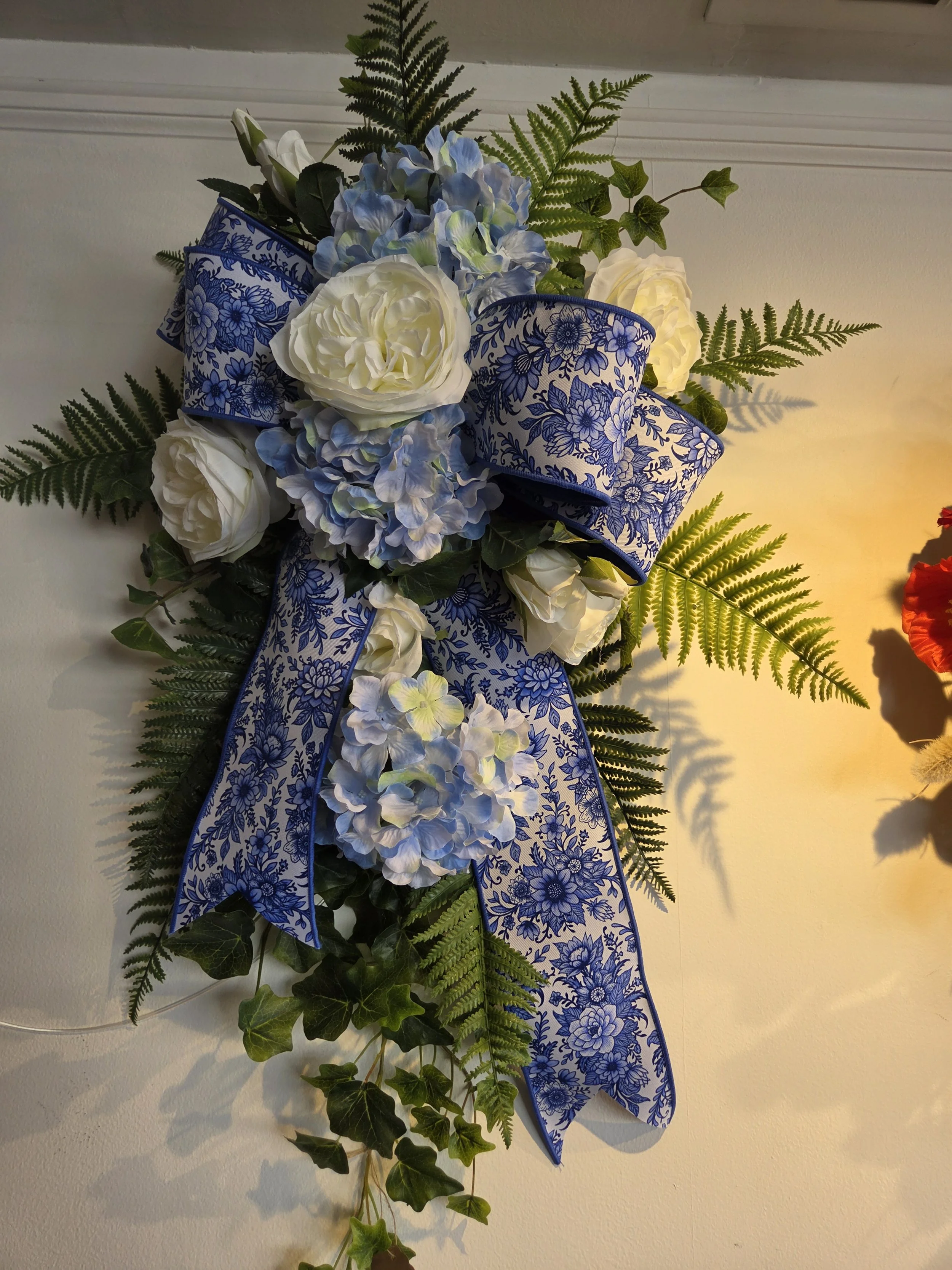 Swag of blue and white