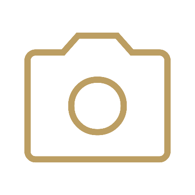 Icon of a camera in beige on a black background.
