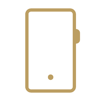 Minimalist illustration of a smartphone with a gold outline on a black background.