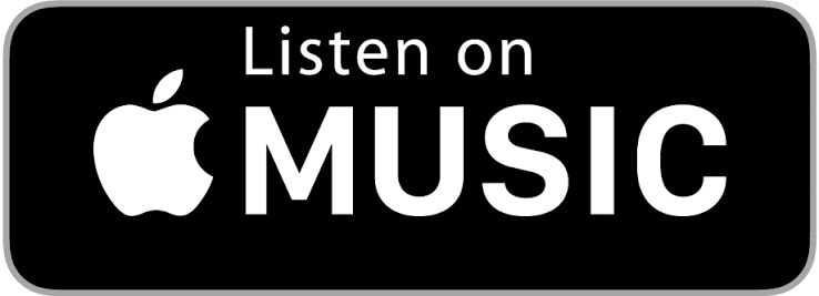 Black rectangular button with rounded edges that has the Apple logo and text that says "Listen on Apple Music" in white.