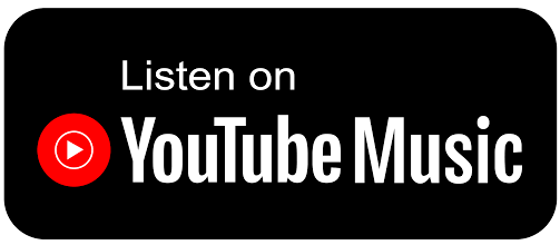 YouTube Music logo with a black background, white text, and a red play button icon.