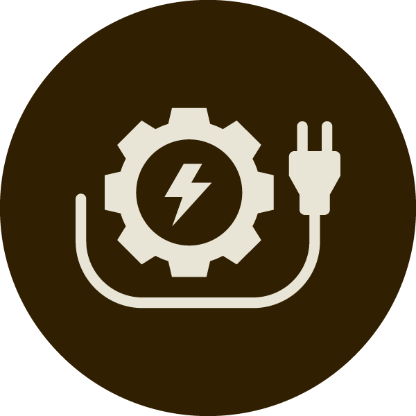 Icon of a gear with a lightning bolt inside, connected to an electrical plug, indicating electrical or power settings.