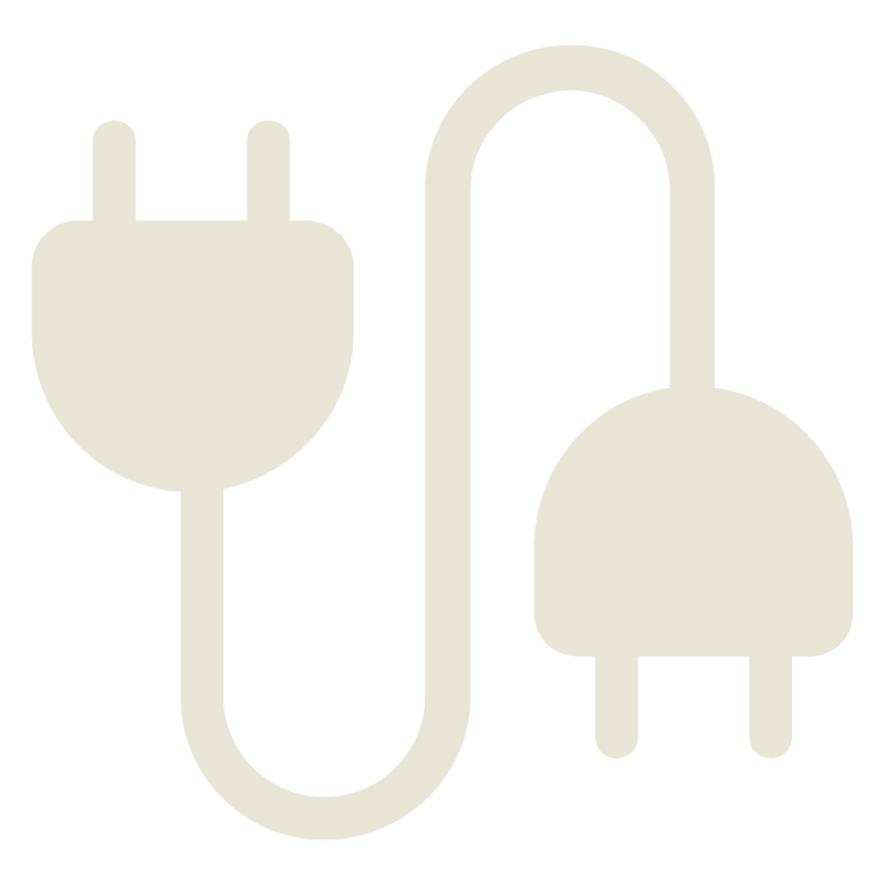 Icon of a power cord with two prongs and a plug.