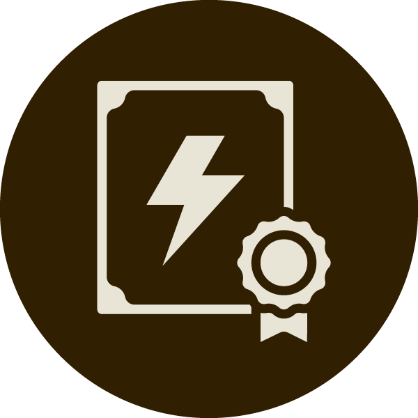 Icon of a battery with a lightning bolt symbol and a badge or medal ribbon.