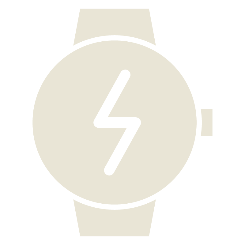 Simplified illustration of a wristwatch with a lightning bolt symbol on the watch face.