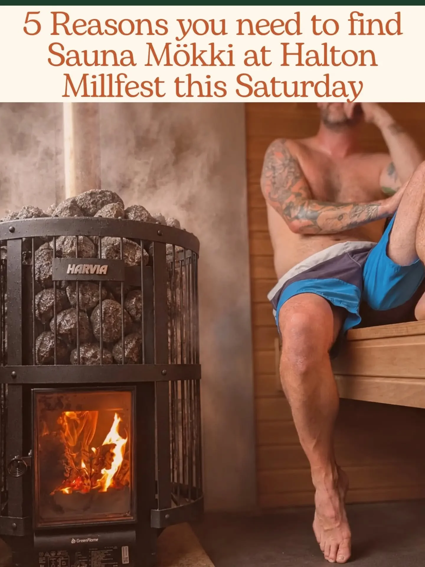 So....will we see you in the M&ouml;kki this Saturday?

🎯 Halton Mill, Millfest
🗓️ 12 September 
🔥 45 minute sauna experience 
🧡 Soft launch price &pound;10

Booking is now OPEN! 

Come meet your Sauna M&ouml;kki hosts and learn more about the be