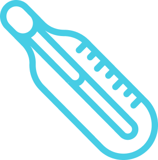 Illustration of a thermometer with a blue outline on a black background.