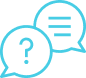 Icon of two speech bubbles, one with a question mark and the other with lines of text.